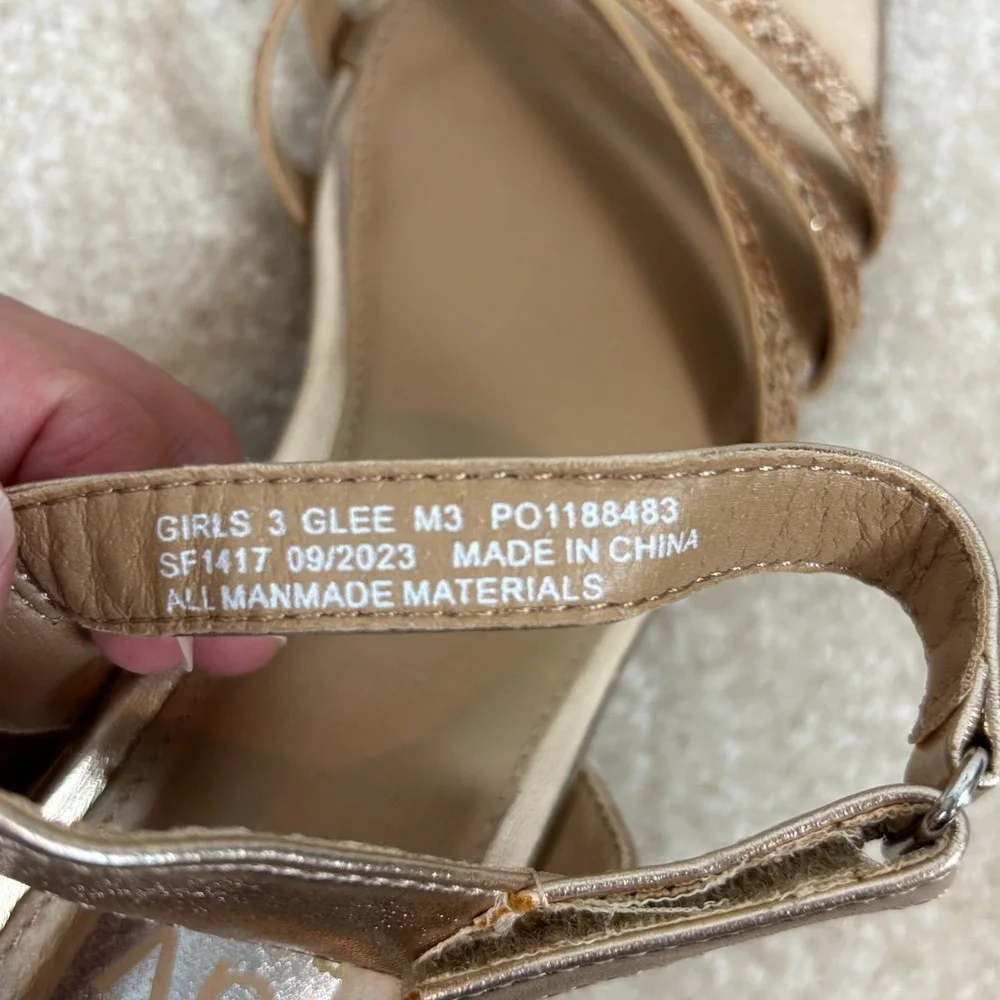 DV‎ Dolce Vita Glee Rose Gold Glitter Block Heel Sandals Girls Size 3 SF1417